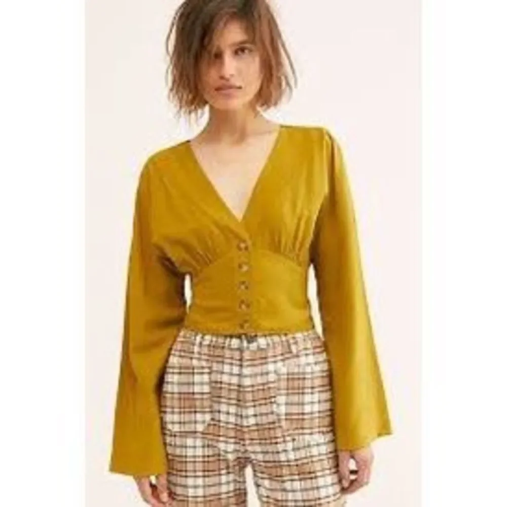 Free People Forever Yours Long Sleeve Button Front V-Neck Top Size XS